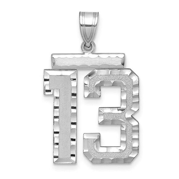 14k White Gold, Varsity Collection, Large D/C Pendant, Number 13 - Picture 1 of 3